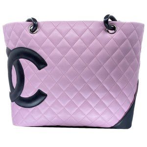 Real Chanel Cambon Italian Pink Leather Shoulder Bag Handbag